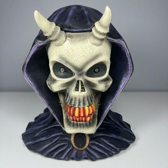 Rare Fiber Optic Lights Changing Demon Skull 3D Halloween Decor Spencers Vintage - Picture 3 of 11